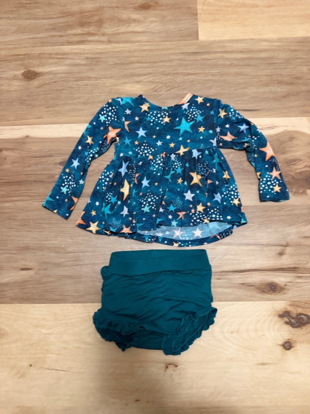 Posh Peanut Teal Star Peplum Top with Teal Bloomers 6-12mo